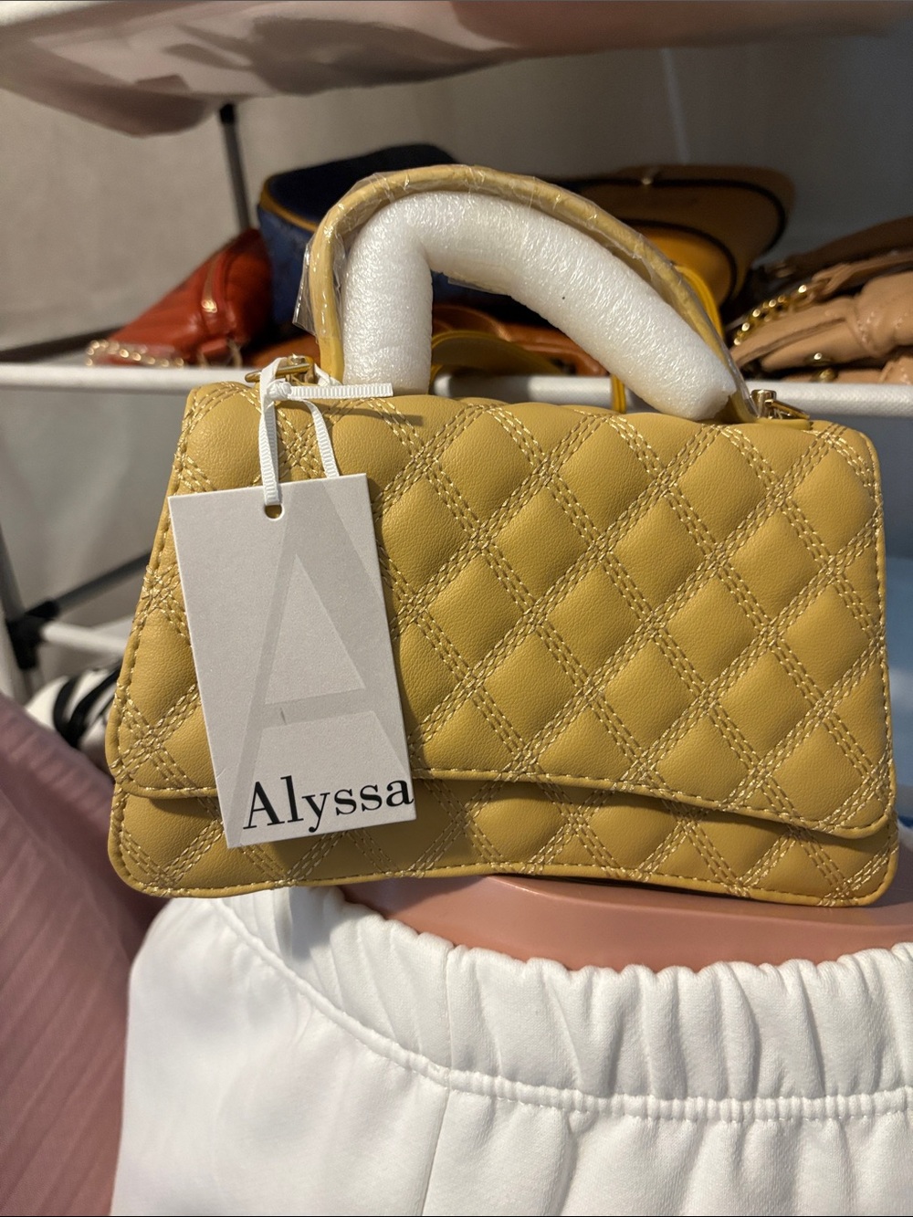 Quilted Top-Handle Bag in Mustard Yellow